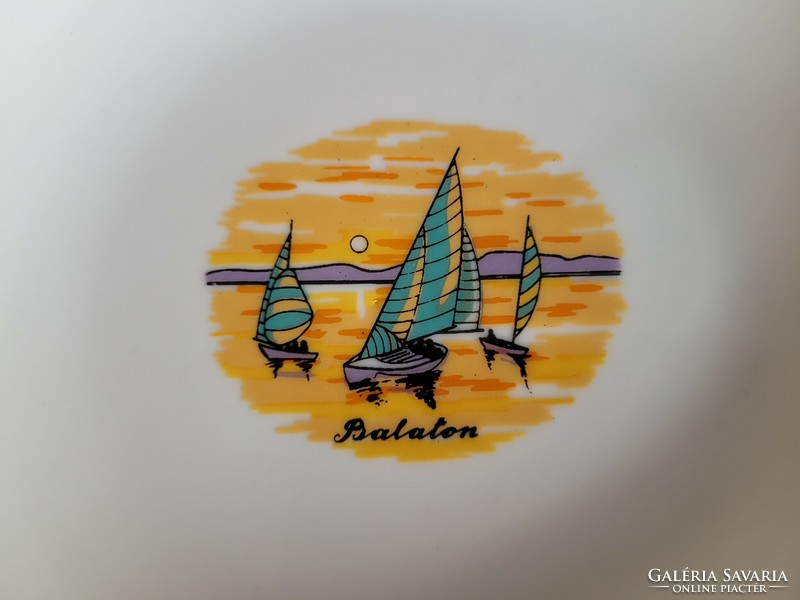 Retro Hóllóháza porcelain bowl Balaton souvenir wall bowl Balaton sailboats mid century souvenir
