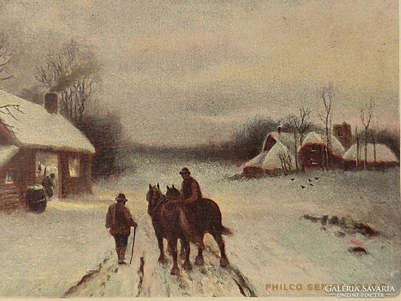 Régi képeslap fotó levelezőlap lovasok a hóban