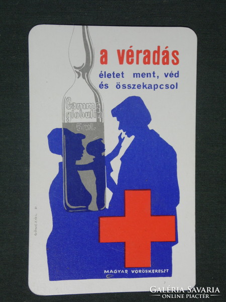 Kártyanaptár,Magyar vöröskereszt, véradás, grafikai rajzos,1976 ,  (1)
