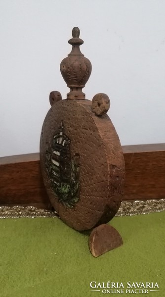 Old wooden water bottle with Hungarian coat of arms, small size
