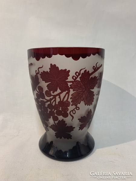 Ruby glass vase with grape pattern, around 1900 - 01718