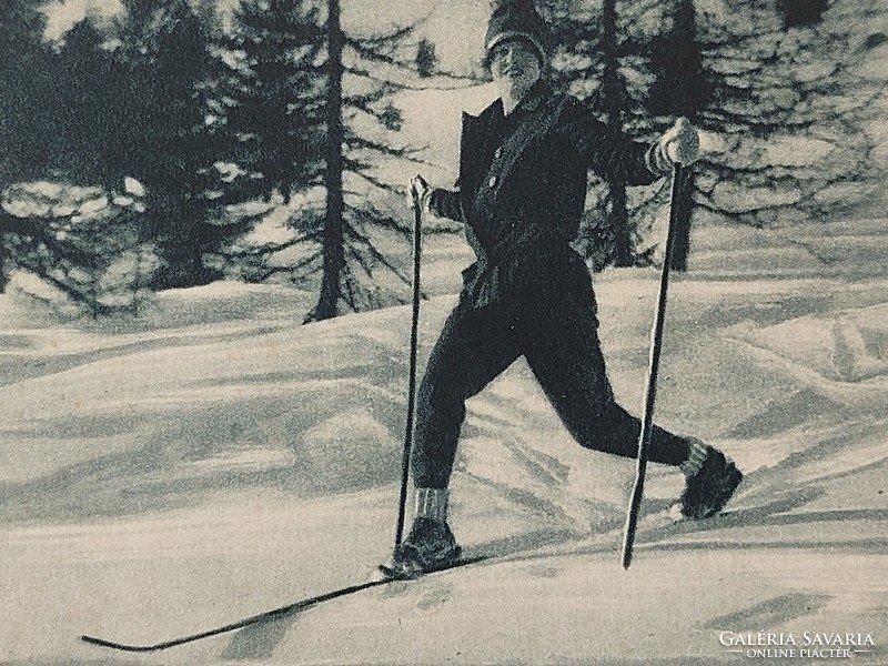 Old postcard photo postcard skier
