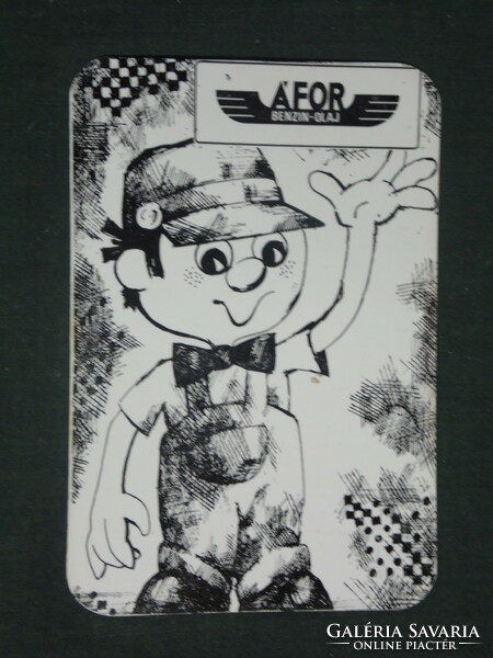 Kártyanaptár, ÁFOR benzinkutak olajok, grafikai rajzos reklám figura, 1974 ,  (1)