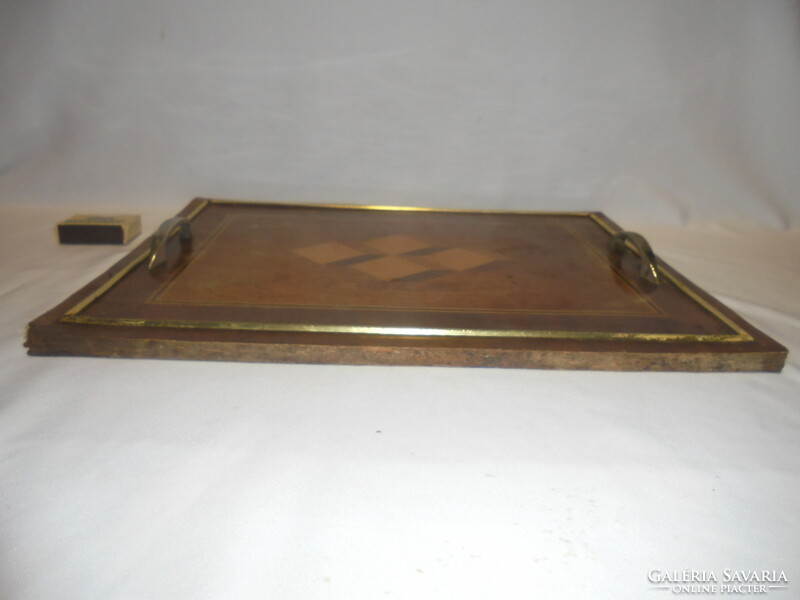 Retro inlaid wood-metal tray