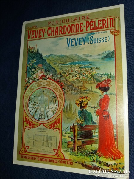Régi antik képeslap repro SVÁJC VEVEY chardonne pelerin (felvonó) képeslap a képek szerint