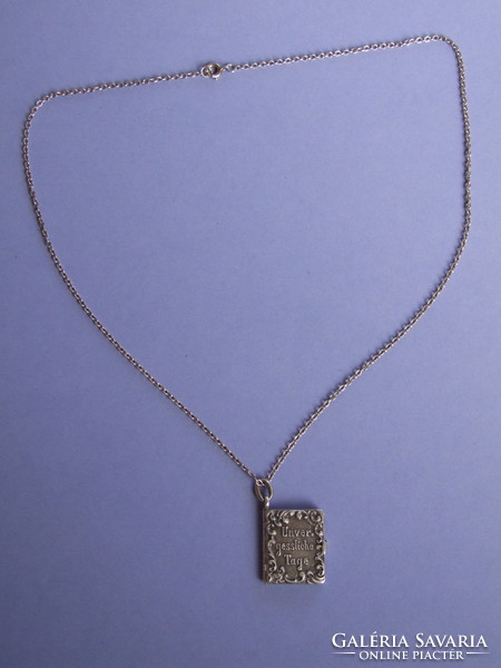 Silver necklace, book pendant (231022)