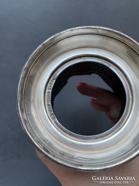 Patinás szép mintázatú ezüstözött orosz pohár tartók párban