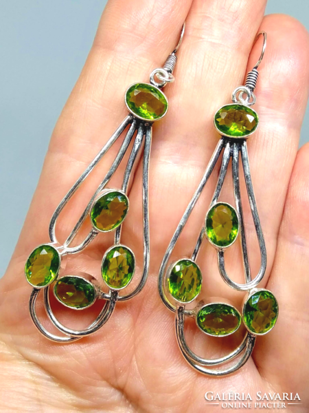 925-S silver-plated earrings with faceted peridot crystals ae91643