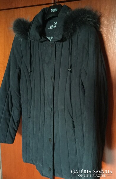 Kingfield black hooded winter coat with real fur for sale in good condition!