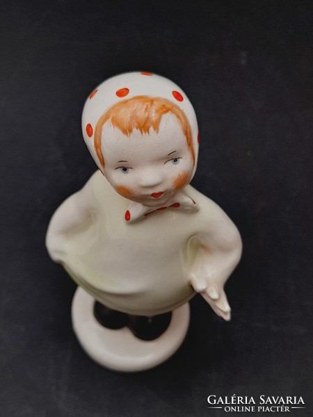 Little girl figurine with granite polka dot scarf, 14.5 cm