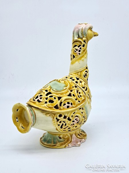 Zsolnay's duck-shaped ornamental dish designed by Tádé Sikorski from the Rococo series
