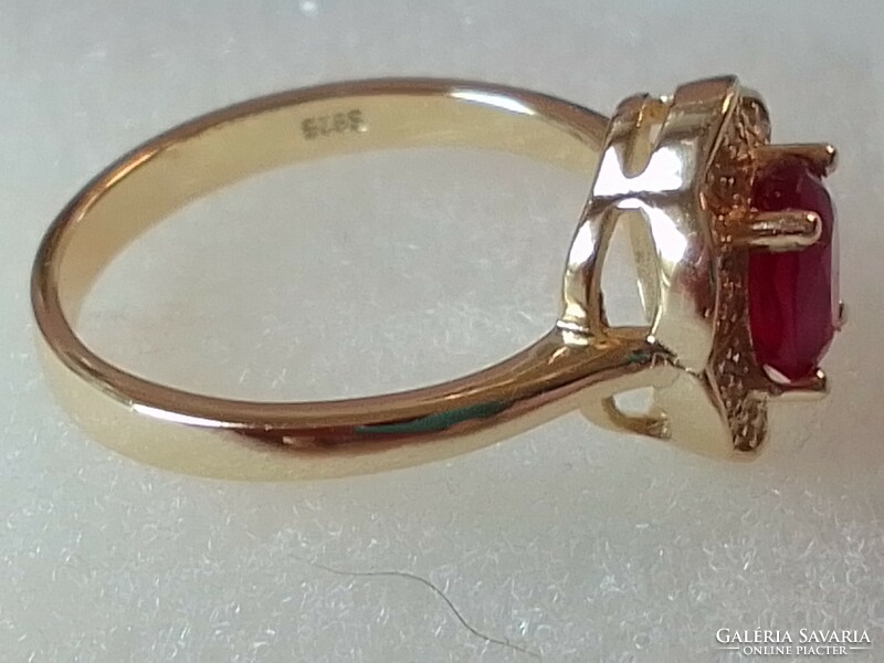 Ruby gemstone ring with white topaz, 14 carat gold-plated!