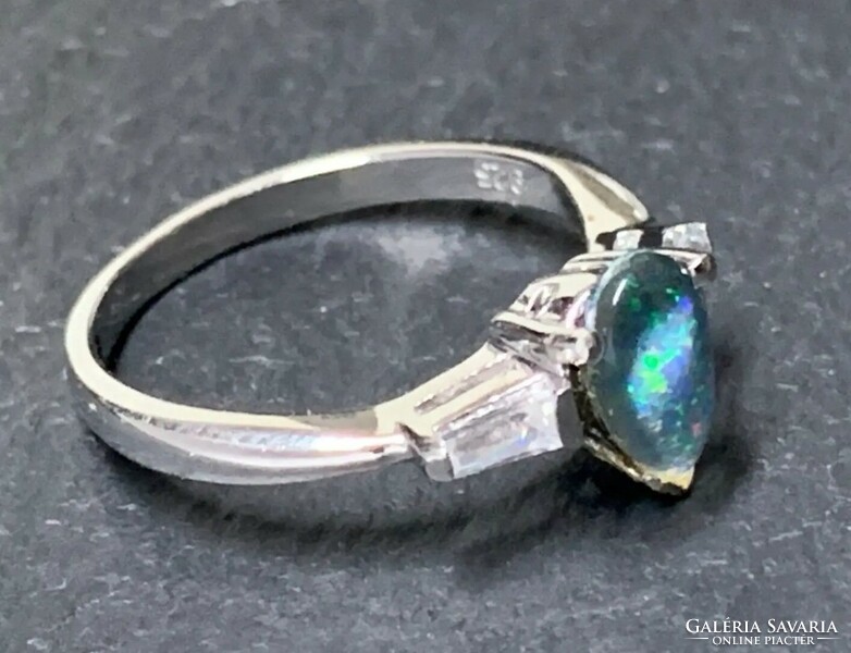 Csodás soliter, opál drágaköves/ sterling ezüst gyűrű, 925  - új 52 picimèret