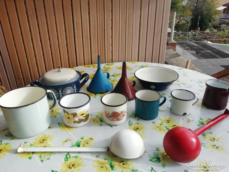 Old enamel kitchen utensils in the condition shown in the pictures