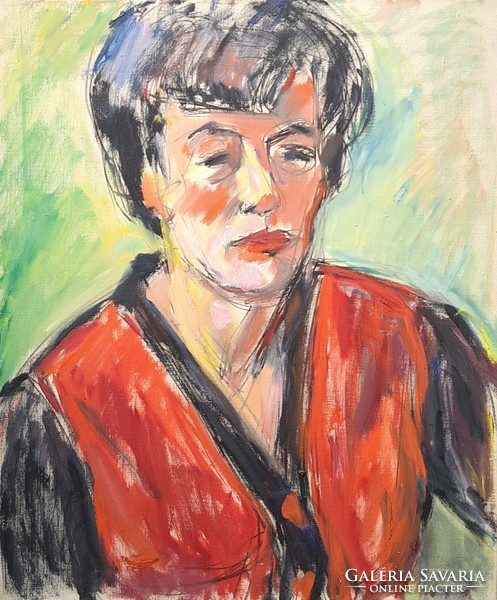 Valeria Bruckner: female portrait (oil, canvas) self-portrait? Čũrösné Bruckner is a female painter from Val