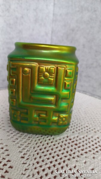 Zsolnay eozin art deco golden shield seal bird vase, based on the design of Palatine Judit