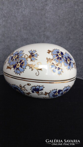 Zsolnay 4881/2/059 shield-seal cornflower egg bonbonnier with lid, intact, 15.5 x 11 x 12 cm