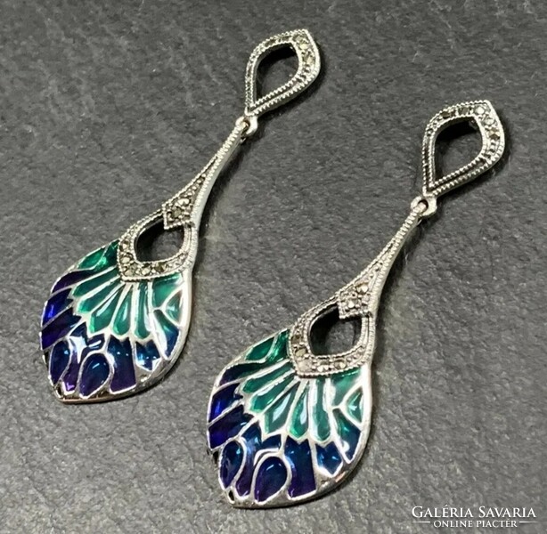 Special silver earrings with fire enamel and marcasite /925/ --new