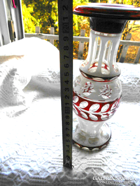 Biedermeier csiszolt 3 rétegű üveg  váza- 22 cm   JAVÍTOTT