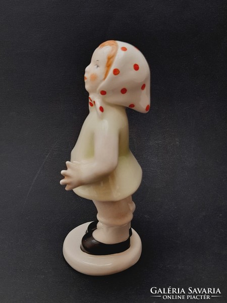 Little girl figurine with granite polka dot scarf, 14.5 cm