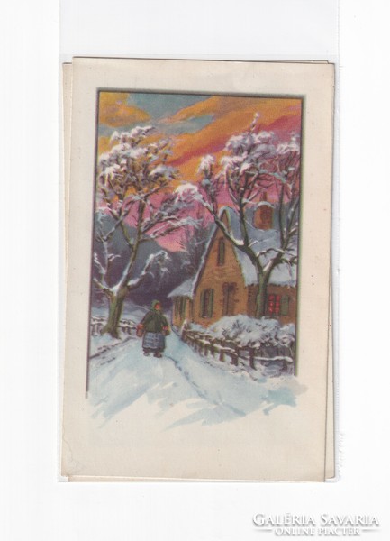 K:078 Karácsonyi Antik képeslap poststiszta / Művészi