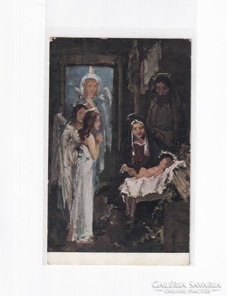 K:076 Karácsonyi Antik képeslap postatiszta vallásos művészi