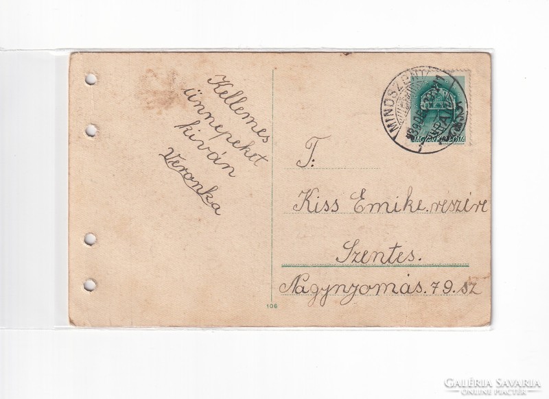 K:099 Karácsonyi  antik képeslap Népi lukasztott