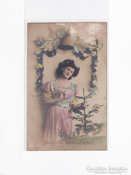 K:098 Karácsonyi  antik képeslap (Fotók, sérült fent a lap)