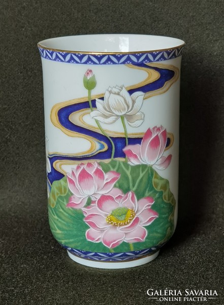 Tradicionális japán Franklin Mint porcelán teáscsésze vizi liliom díszítéssel