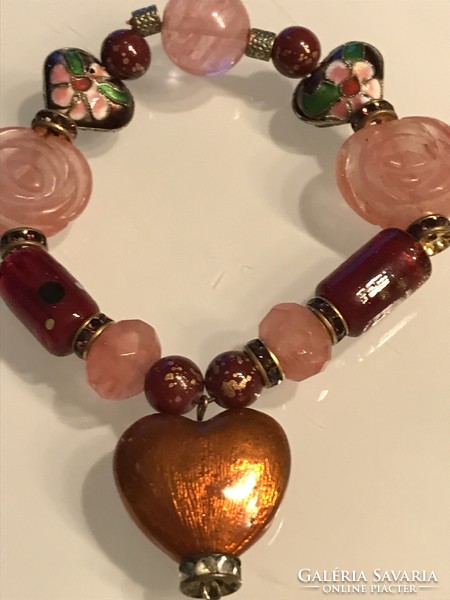 Bracelet made of Murano glass beads and floral cloisonne beads