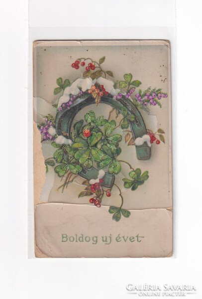 K:112 BÚÉK - Újév antik  képeslap ( sérült a lap)