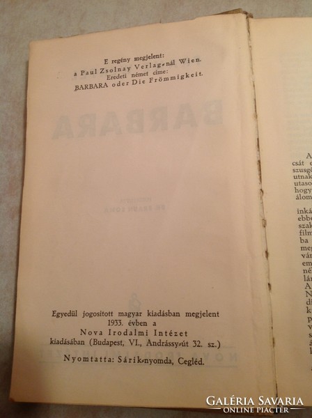 FRANZ WERFEL: BARBARA - Nova Irodalmi Intézet 1933.   (135)