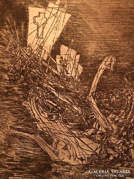 Róbert Kőnig, Cristoforo meets Poseidon, etching