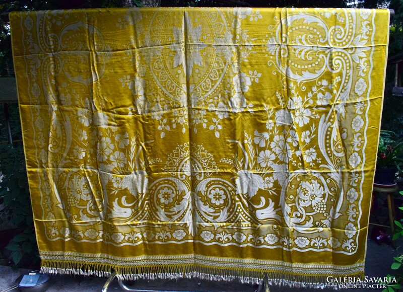 Old large tablecloth special ~ 2.5 M silk brocade tablecloth 252 x 228 cm + 2x 15 cm fringe