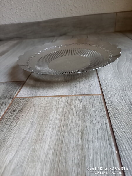 Régi áttört ezüstözött asztalközép/kínáló (24,3x3,7 cm)
