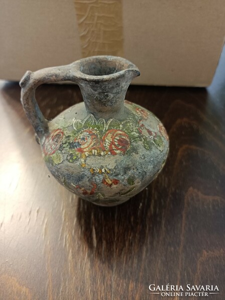 Painted jug, material jug/ folk ornament, with surface wear.