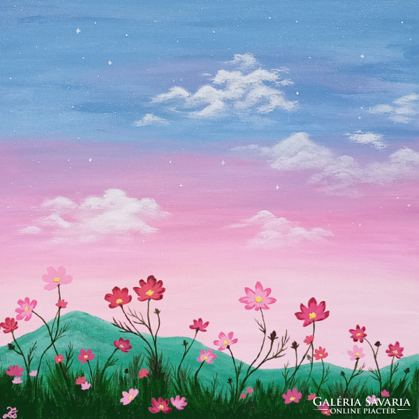 Flowers at dusk painting
