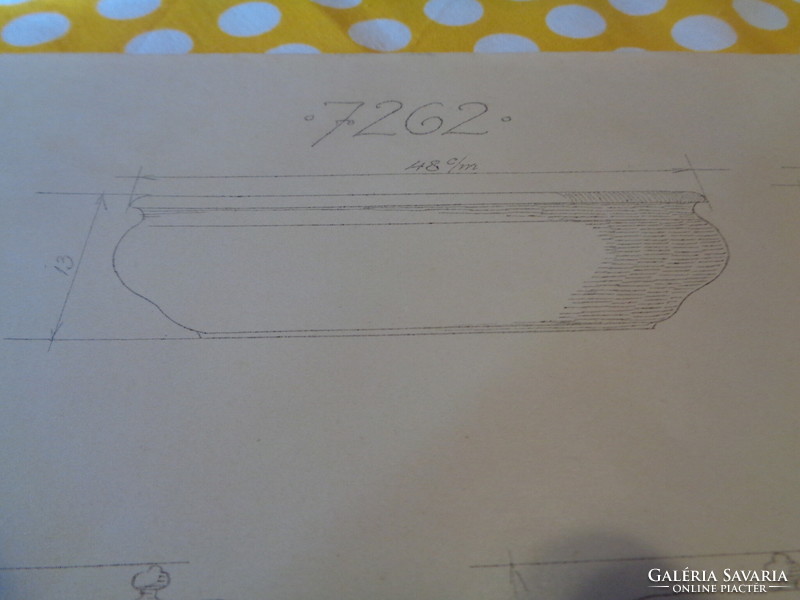 Zsolnay , eredeti , gyártási terv rajz  a  /  7262. forma számhoz  /  34 x 21 cm