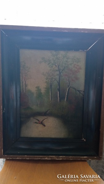 Erdőrèszlet madárral című kép ismeretlen festőtől