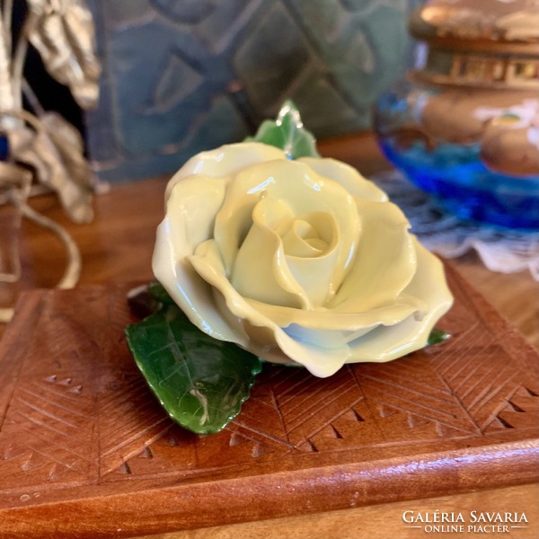 Antik Herendi rózsa, sárga porcelán tearózsa Herend, hibátlan! Asztaldísz romantikus tárgy virág