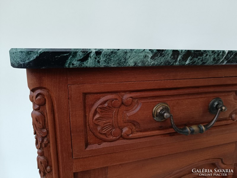 Antik ónémet éjjeli szekrény faragott fa bútor zöld márvány lappal 461 8150