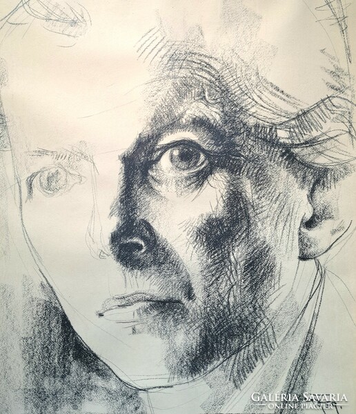 Bartók Béla portréja (ceruzarajz) szignózott mű keretben