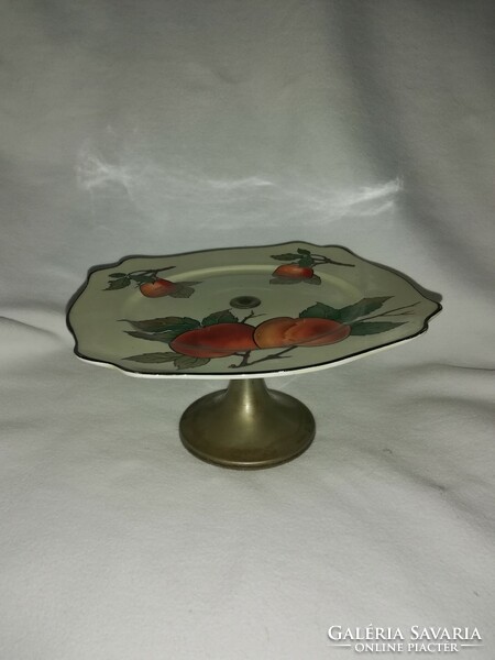 Porcelain table center fruit serving bowl standing on an antique silver plinth