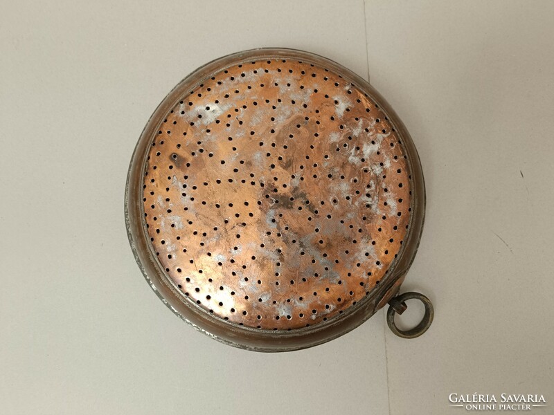 Antique kitchen tool large red copper filter with traces of tin plating 336 8059