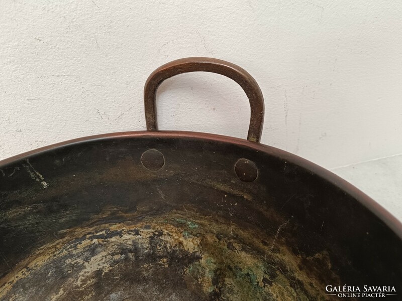 Antique kitchen tool red copper cauldron with foam handle with traces of tin plating 313 8057
