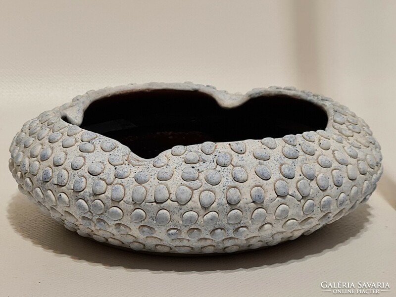 Marked, blistered, gray glazed, applied art ceramic ashtray (2816)