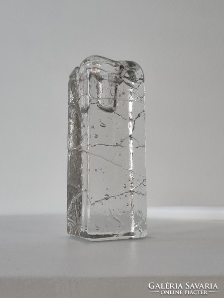 Vintage jégüveg blokkváza, egyszálas váza ,'70-es évek - 16 cm
