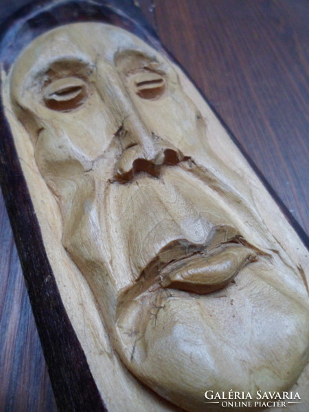Carved head wall picture natural and stained wood 1975 g.J.