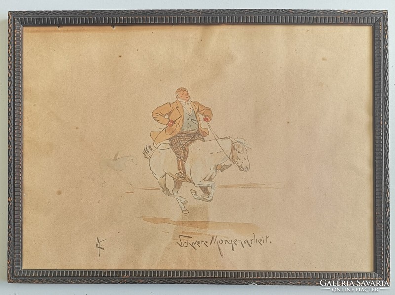 Ludwig Kübler(1833-?): Reggeli lovaglás. cca. 1870. Jelzett, hibátlan!