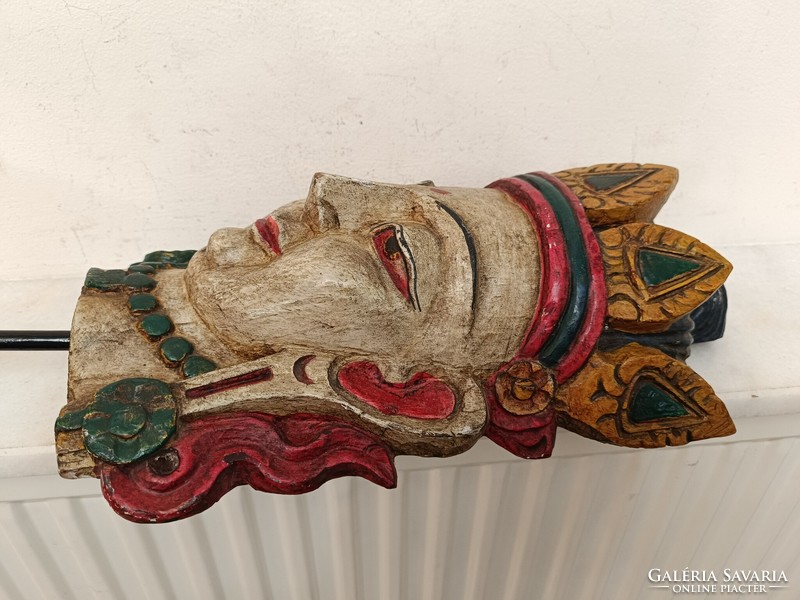 Antik buddha buddhista Guangin, kuangin patinás festett fa maszk állványzaton 368 8047